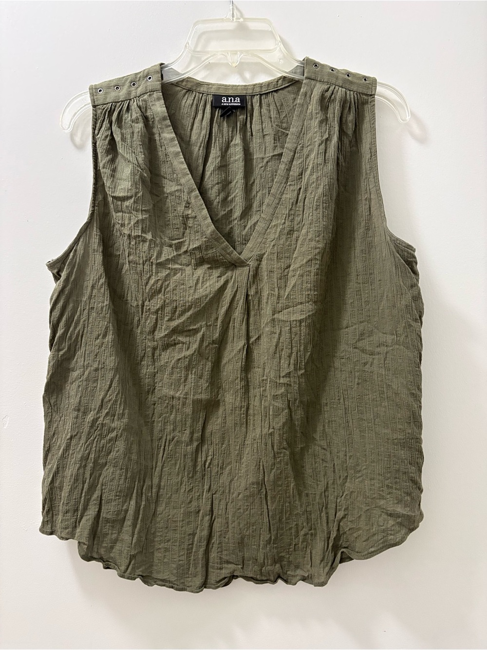 a.n.a Olive Green V-Neck Sleeveless Blouse with Stud Shoulders